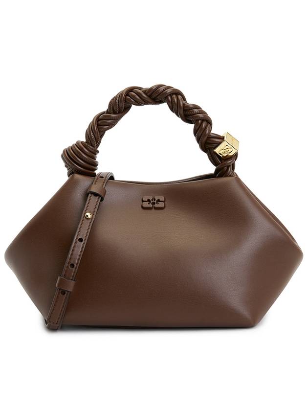 Logo twisted Handle Small Leather Tote Bag Brown - GANNI - BALAAN 2