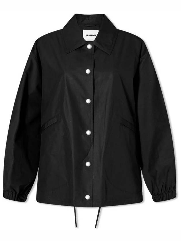 Back Logo Print Drawstring Cotton Shirt Jacket Black - JIL SANDER - BALAAN 5