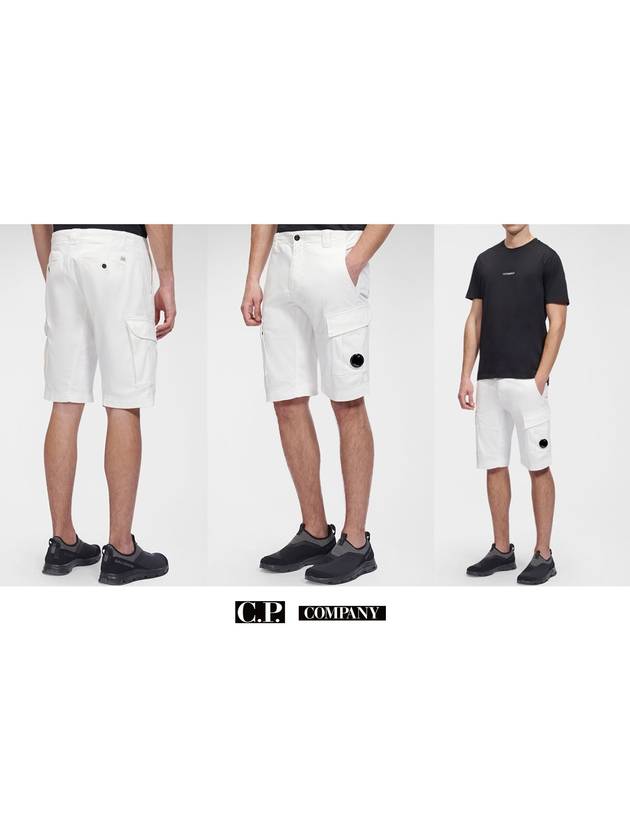 Men's Stretch Satin Lens Cargo Shorts White - CP COMPANY - BALAAN.