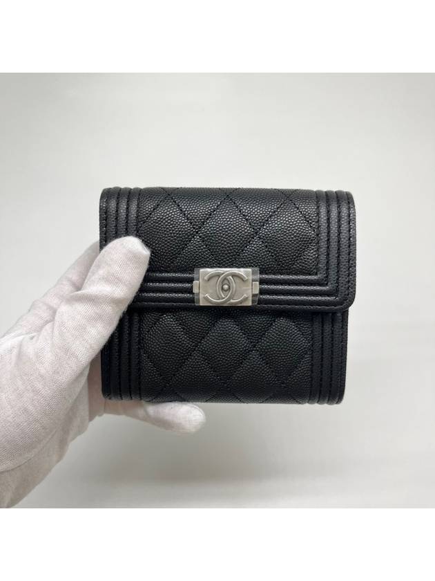 Boy  Small Flap Wallet Caviar Leather & Ruthenium Black - CHANEL - BALAAN 11