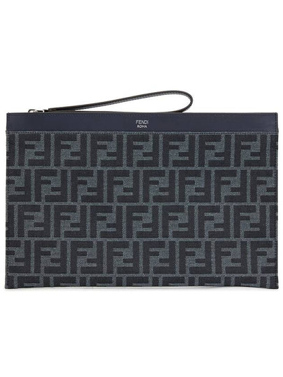 FF Medium Flat Clutch Bag Blue - FENDI - BALAAN 2