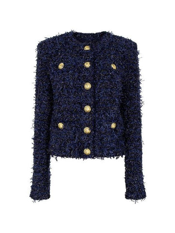 Burton Tweed Crop Jacket Navy - BALMAIN - BALAAN 1