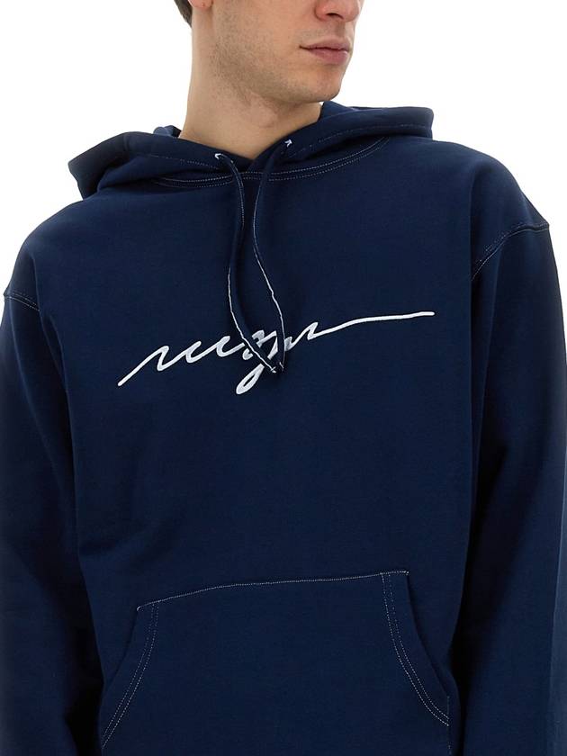 Embroidered Logo Cotton Hoodie Navy - MSGM - BALAAN 5