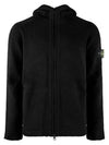 Logo Patch Hooded Lamb Wool Cardigan Black - STONE ISLAND - BALAAN 2