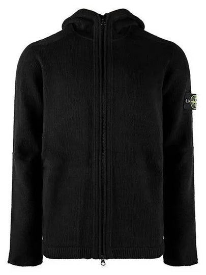 Logo Patch Hooded Lamb Wool Cardigan Black - STONE ISLAND - BALAAN 2