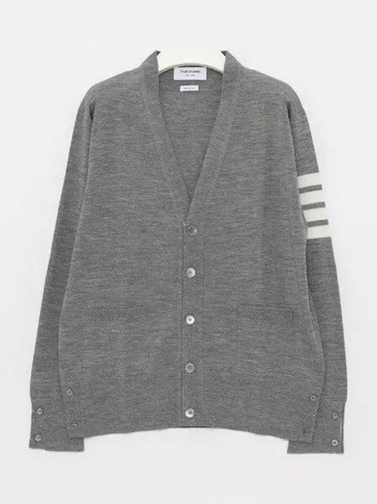 Men's Sustainable Classic Diagonal Wool Cardigan Pale Grey - THOM BROWNE - BALAAN 2