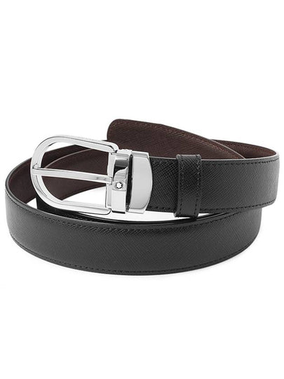 Horseshoe Buckle Reversible Leather Belt Black Brown - MONTBLANC - BALAAN 2