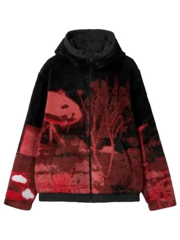 Munty Fleece Hooded Jacket Black Red - DIESEL - BALAAN 1