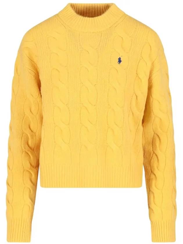 Embroidery Pony Cable Mock Neck Knit Top Yellow - POLO RALPH LAUREN - BALAAN 3