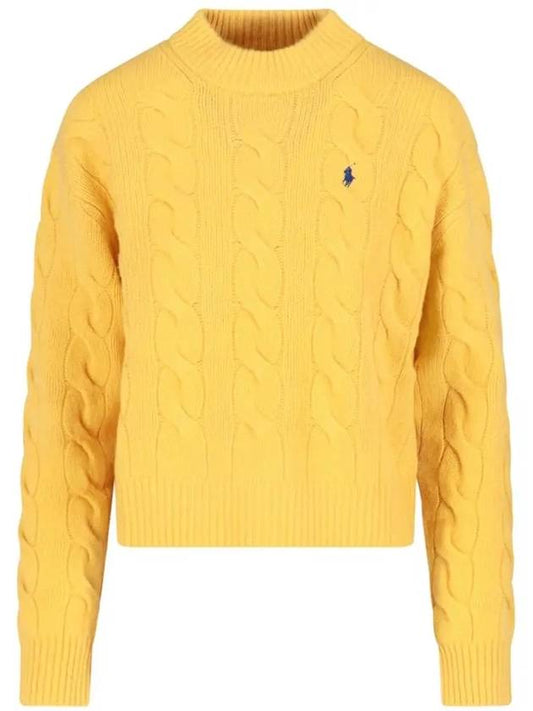 Embroidery Pony Cable Mock Neck Knit Top Yellow - POLO RALPH LAUREN - BALAAN 2