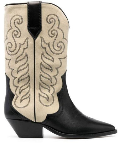 Duerto Cowboy Suede Leather Long Boots Black Ecru - ISABEL MARANT - BALAAN 1