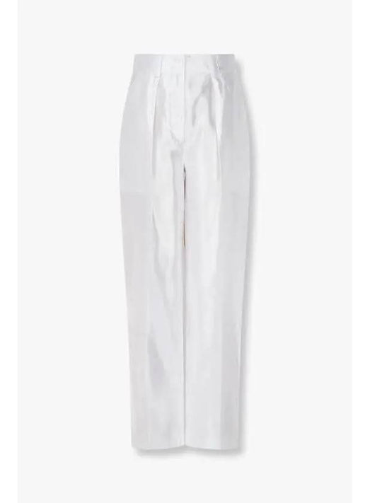 Women s Glossy Silk Linen Pants White - GIORGIO ARMANI - BALAAN 1