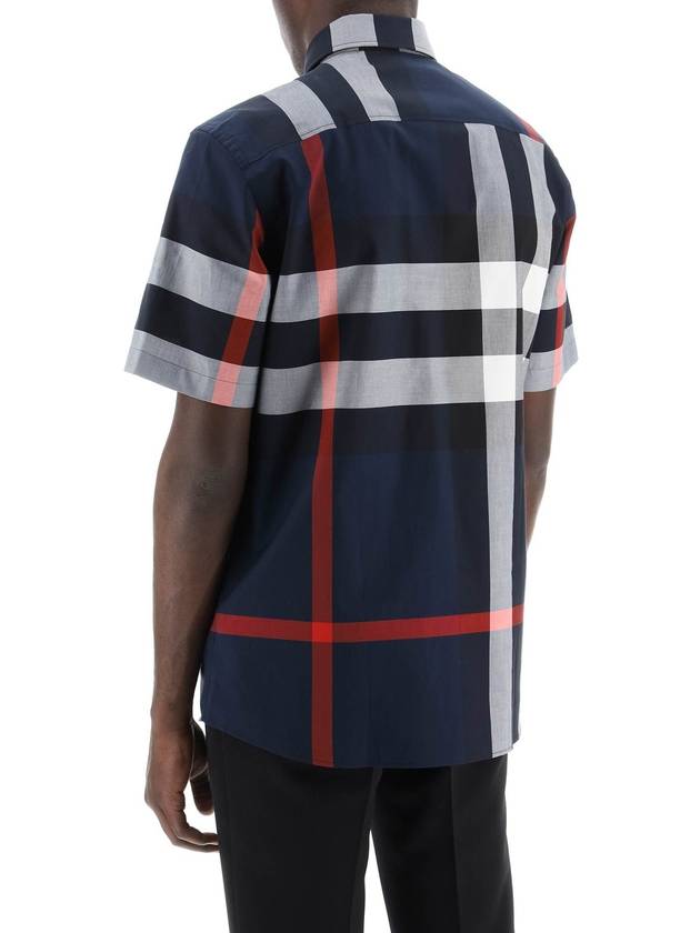 Check Cotton Short Sleeve Shirt Navy - BURBERRY - BALAAN 4