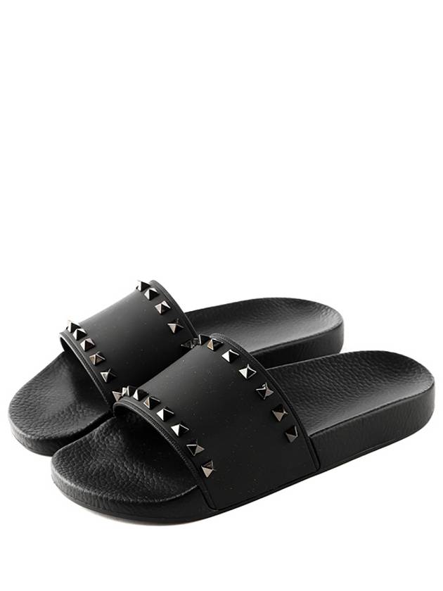 Rubber Rockstud Slippers Black - VALENTINO - BALAAN.