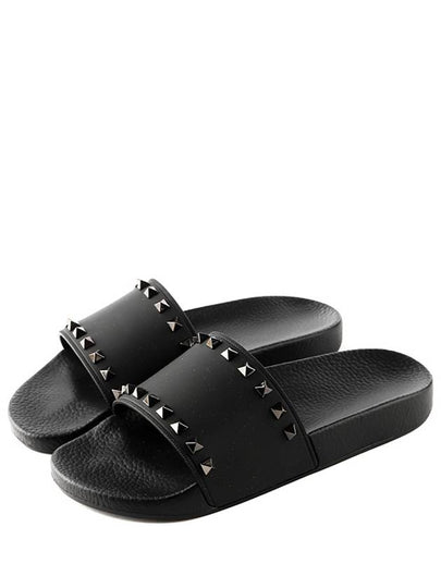 Rubber Rockstud Slippers Black - VALENTINO - BALAAN 2