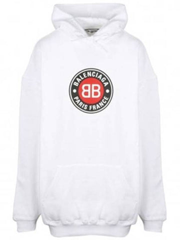 BB Logo Round Print Hoodie White - BALENCIAGA - BALAAN 1