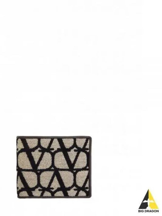 Toile Iconographe Fabric Leather Half Wallet Beige - VALENTINO - BALAAN 2