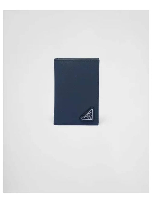 Saffiano Triangular Logo Flap Card Wallet Baltic Blue - PRADA - BALAAN 2