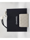 Classic Gold Hardware Logo Grained Shiny Calfskin Card Wallet Grey - CHANEL - BALAAN 3