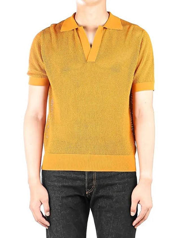 Men's Short Sleeve Knit PK Shirt Brown - DRIES VAN NOTEN - BALAAN.