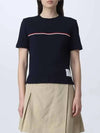 Women's High Twist Rip Stripe Short Sleeve T-Shirt Navy - THOM BROWNE - BALAAN 4