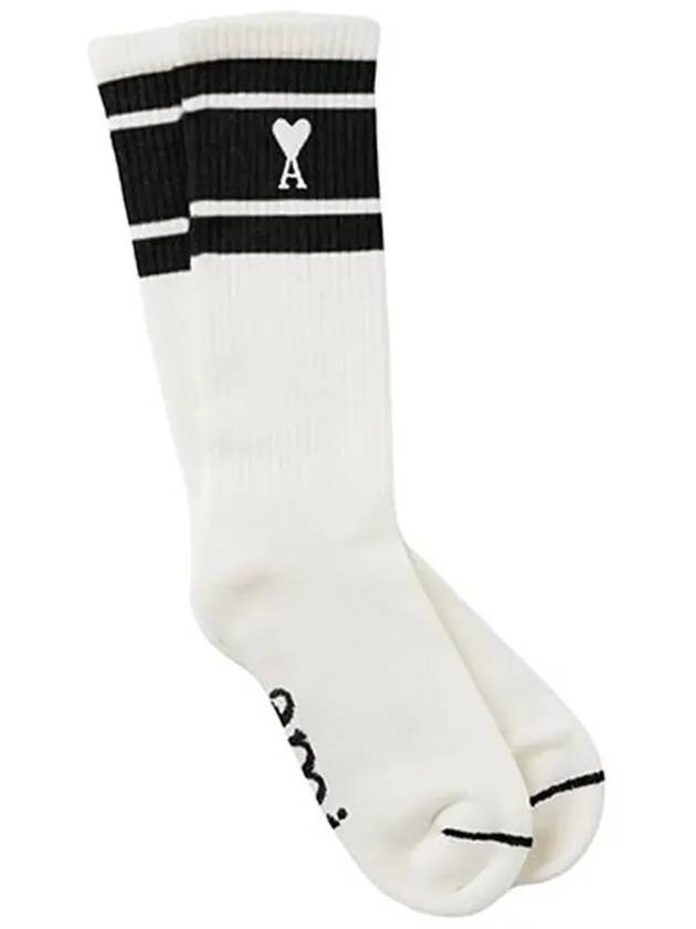 ADC Stripe Heart Logo Socks White - AMI - BALAAN 6