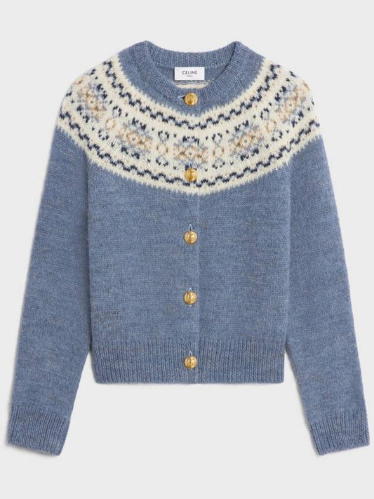 Triomphe Fair Isle Wool Cardigan Light Blue - CELINE - BALAAN 2