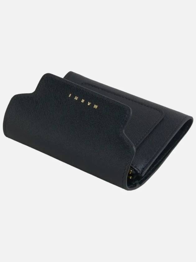 Saffiano Tri-Fold Zipper Half Wallet Black - MARNI - BALAAN 3