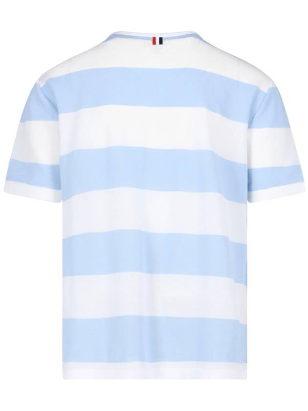 Men's Rugby Striped Pick Pocket Short Sleeve T-Shirt Light Blue White - THOM BROWNE - BALAAN 4