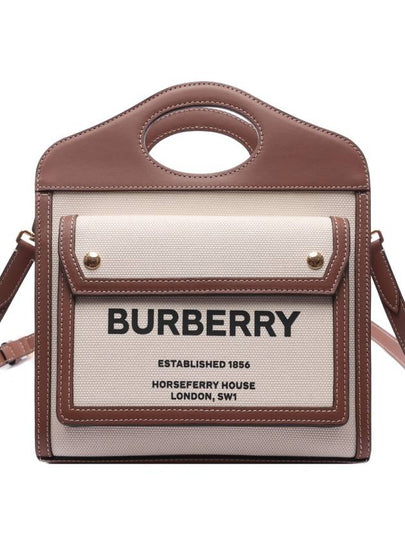 Mini Two-Tone Canvas And Leather Pocket Bag Natural Malt Brown - BURBERRY - BALAAN 2