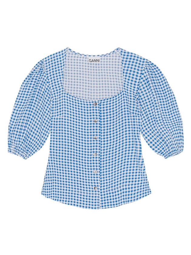 Crepe Button Down Blouse Strong Blue - GANNI - BALAAN 1