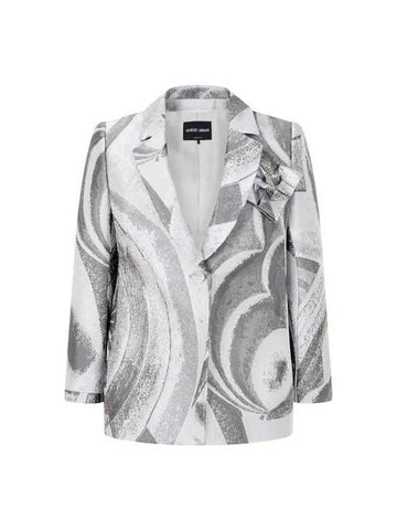 Women s Patterned Corsage Single Jacket Gray - GIORGIO ARMANI - BALAAN 1