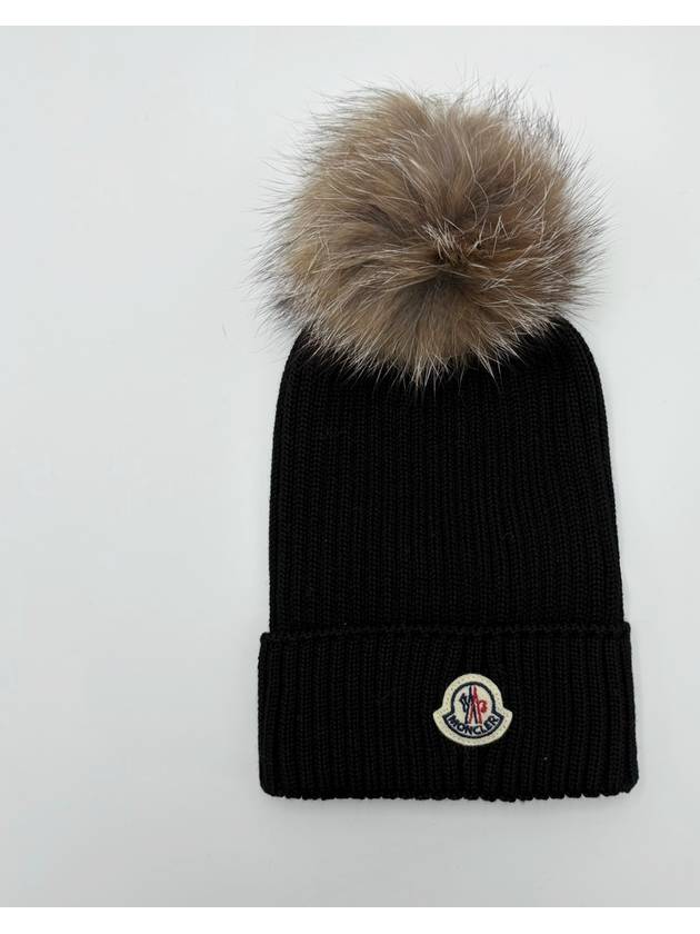 kids women pom beanie black brown fur 3B00027 04S01 999 - MONCLER - BALAAN 1