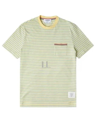 Striped Jersey Pocket Short Sleeve T-Shirt Green Yellow - THOM BROWNE - BALAAN 2