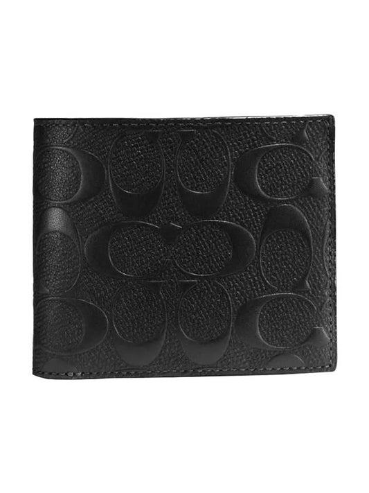 Signature Grain Leather Coin Half Wallet Black - COACH - BALAAN.