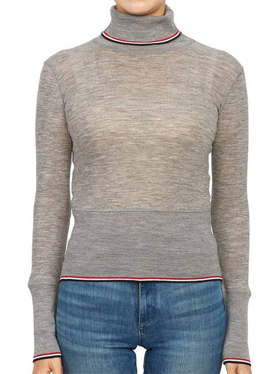 Women's Wool Rib Turtleneck Grey - THOM BROWNE - BALAAN 2