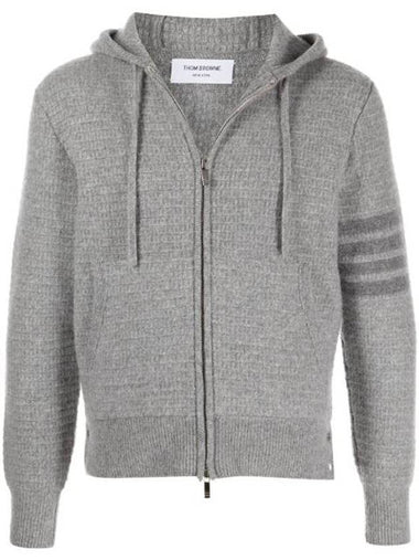 4 Bar Cashmere Lambswool Zip Up Hoodie Light Grey - THOM BROWNE - BALAAN 1