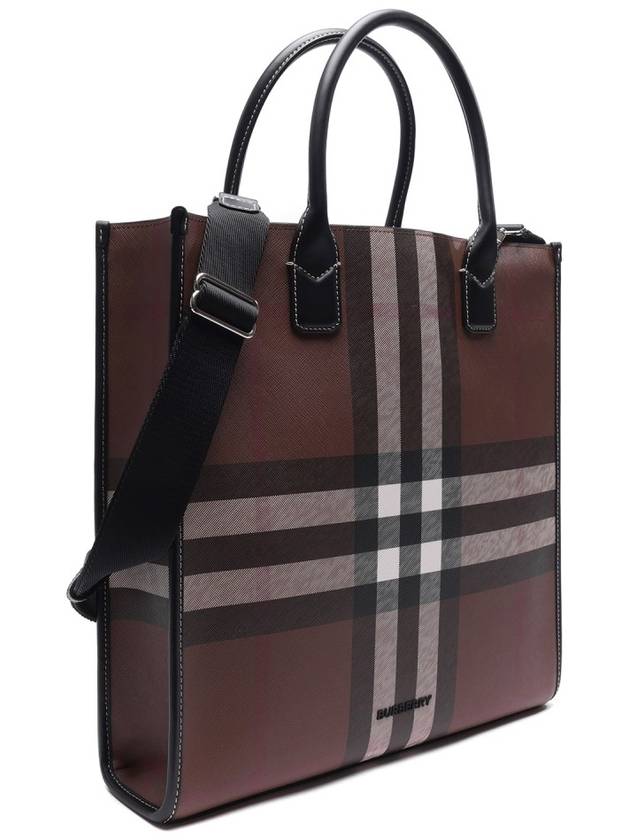 ExaGGerated Check Slim Vertical Denny Tote Bag Dark Birch Brown - BURBERRY - BALAAN 4