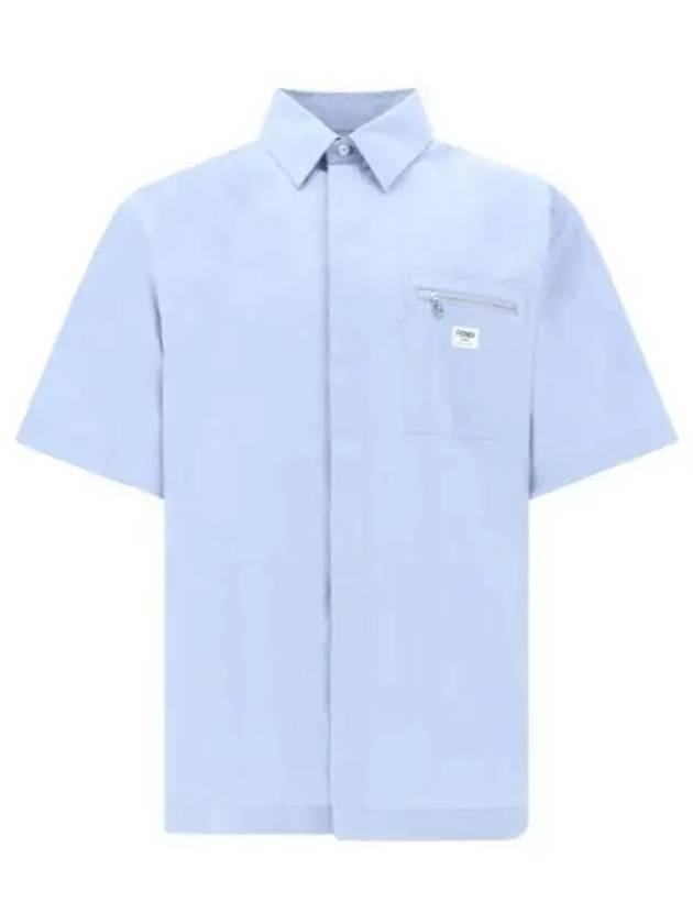 Cotton Short Sleeve Shirt Blue - FENDI - BALAAN 2