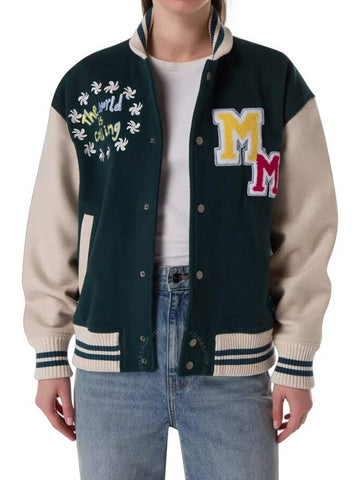 Mira Mikati Ladies Green / Multi Embroidered Mushroom Varsity Bomber Jacket, Brand Size 36 (US Size 4) - MIRA MIKATI - BALAAN 1