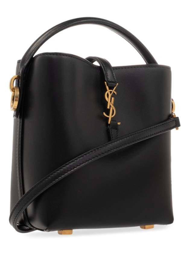 Le 37 Signature Logo Shiny Leather Small Bucket Bag Black - SAINT LAURENT - BALAAN 4