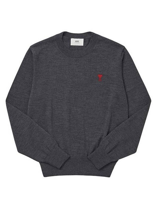 Heart Embroidered Logo Crew Neck Knit Top Heather Grey - AMI - BALAAN 2