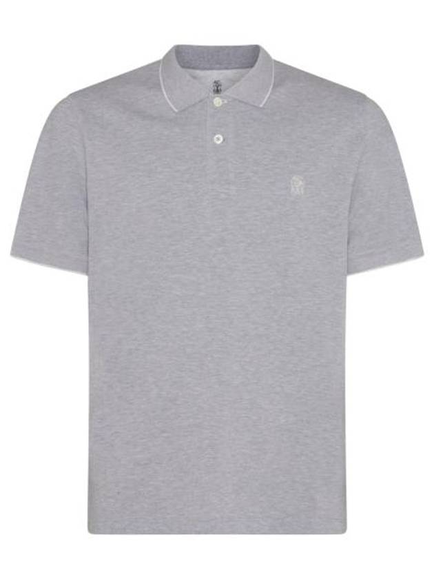 Embroidered Logo Short Sleeve Polo Shirt Grey - BRUNELLO CUCINELLI - BALAAN 2