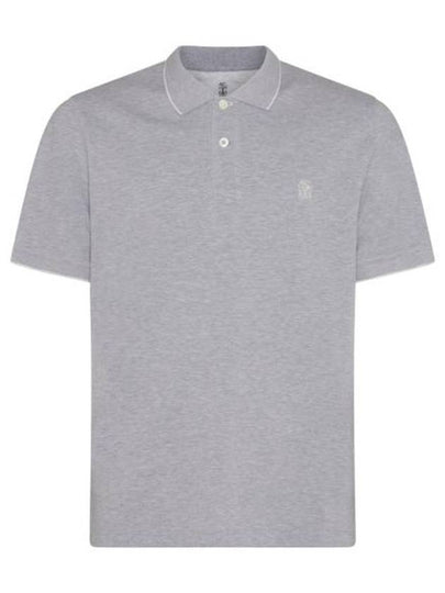 Embroidered Logo Short Sleeve Polo Shirt Grey - BRUNELLO CUCINELLI - BALAAN 2