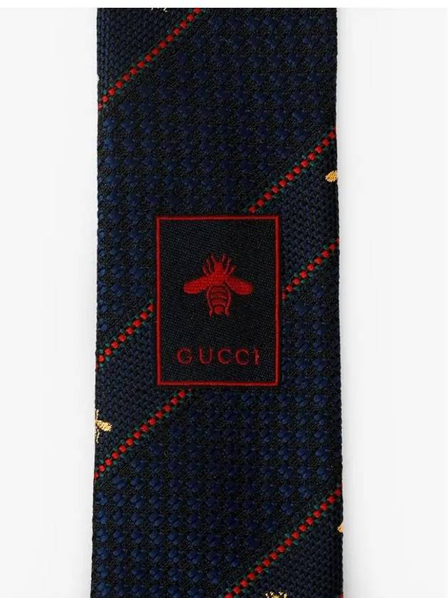 Bee Web Embroider Silk Tie Navy - GUCCI - BALAAN 4