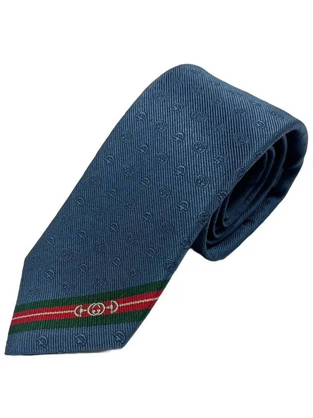 Double G Horsebit Jacquard Slim Silk Tie Blue - GUCCI - BALAAN.