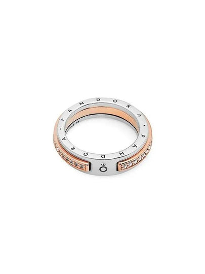 Signature Logo Pave Two-Tone Rose Ring Silver Gold - PANDORA - BALAAN 2