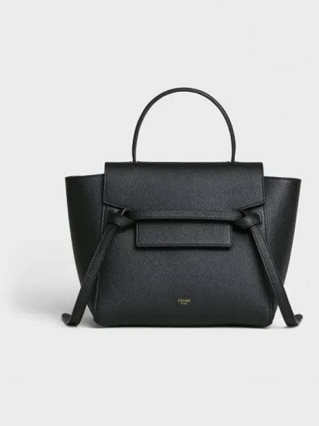 Grain Leather Nano Belt Tote Bag Black - CELINE - BALAAN 2