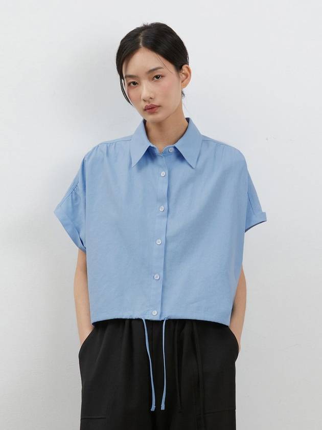 Linen shirring crop blouse blue - RYUL+WAI: - BALAAN 1