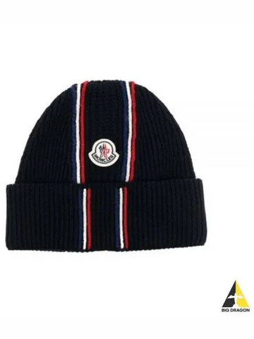 3B00036 M1131 742 Logo Patch Tricolor Wool Beanie - MONCLER - BALAAN 1